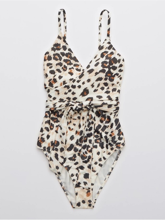 aerie Other - aerie Leopard-Print One-Piece Swimsuit in Cream, Brown, Black